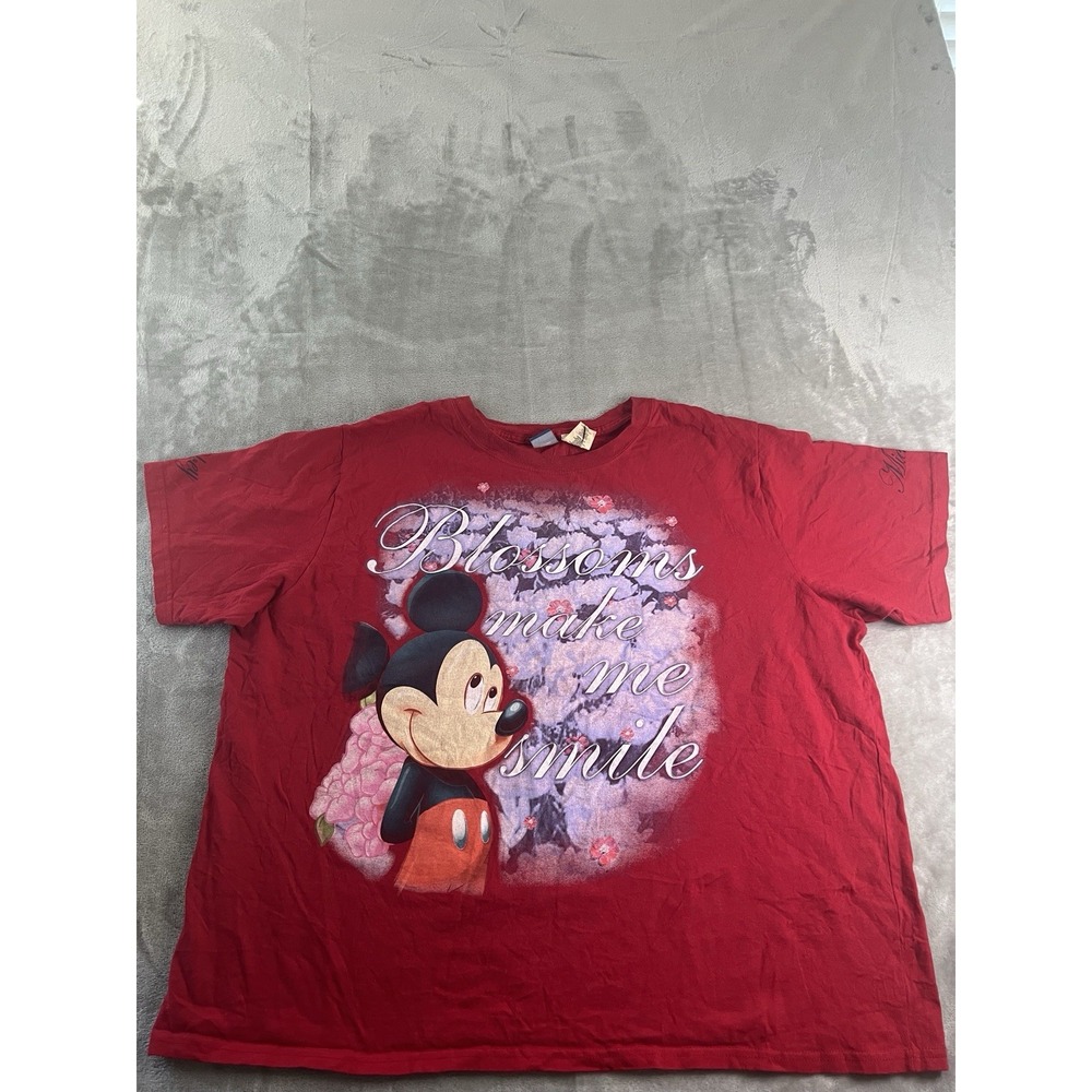Disney Mickey Mouse Blossoms Make Me Smile Shirt Women's 26W 28W Red Plus Size